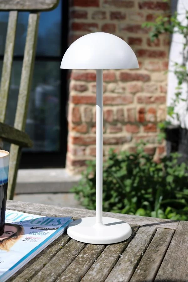 Lucide JOY - Lampe de table Rechargeable Intérieur/Extérieur - Batterie/Piles - Ø 12 cm - LED Dim. - 1x1,5W 3000K - IP54 - Blanc - ambiance 3